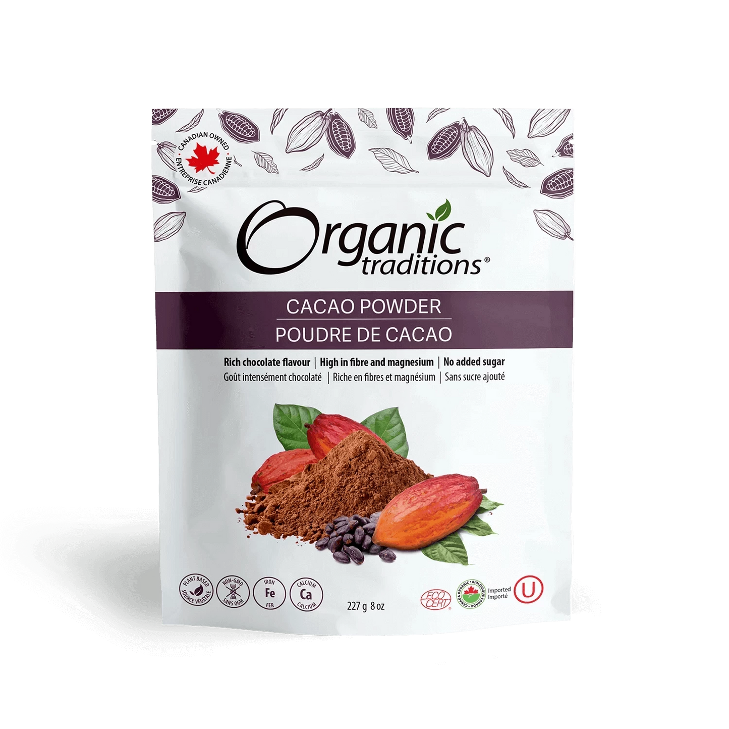 Organic Traditions Cacao Powder - Poule de Gaga: A bag of rich, organic cacao powder with the label "Poule de Gaga".