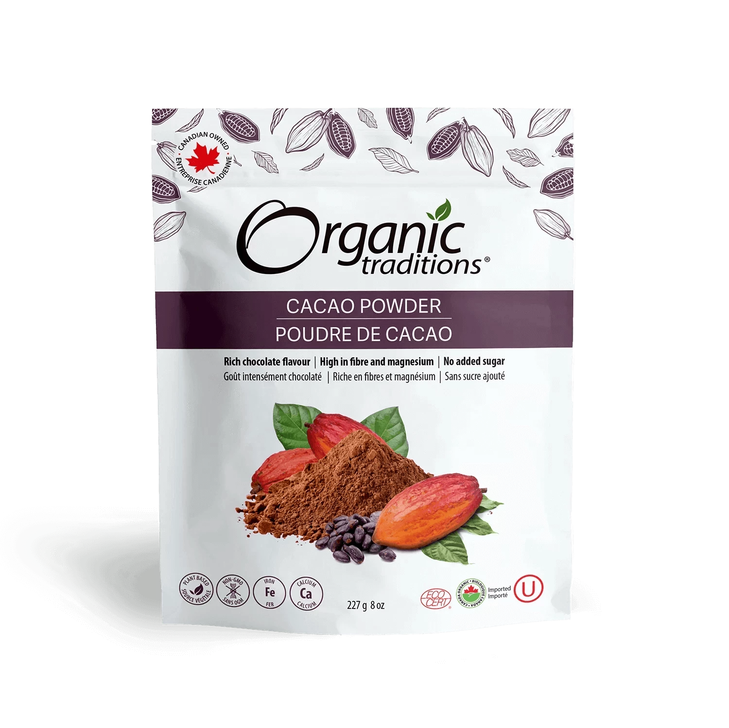 Organic Traditions Cacao Powder - Poule de Gaga: A bag of rich, organic cacao powder with the label "Poule de Gaga".