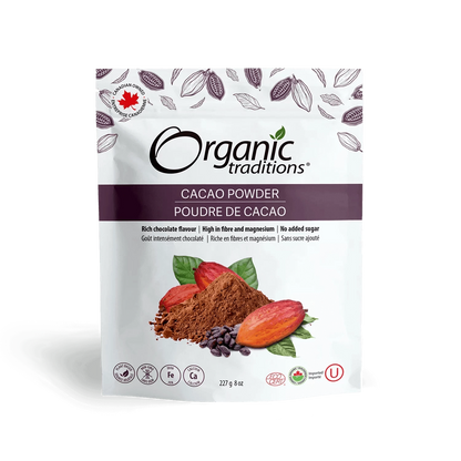 Organic Traditions Cacao Powder - Poule de Gaga: A bag of rich, organic cacao powder with the label "Poule de Gaga".