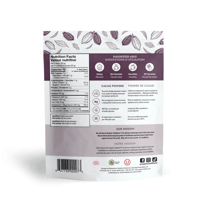 Organic Traditions Cacao Powder - Poule de Gaga: A bag of rich, organic cacao powder with the label "Poule de Gaga".