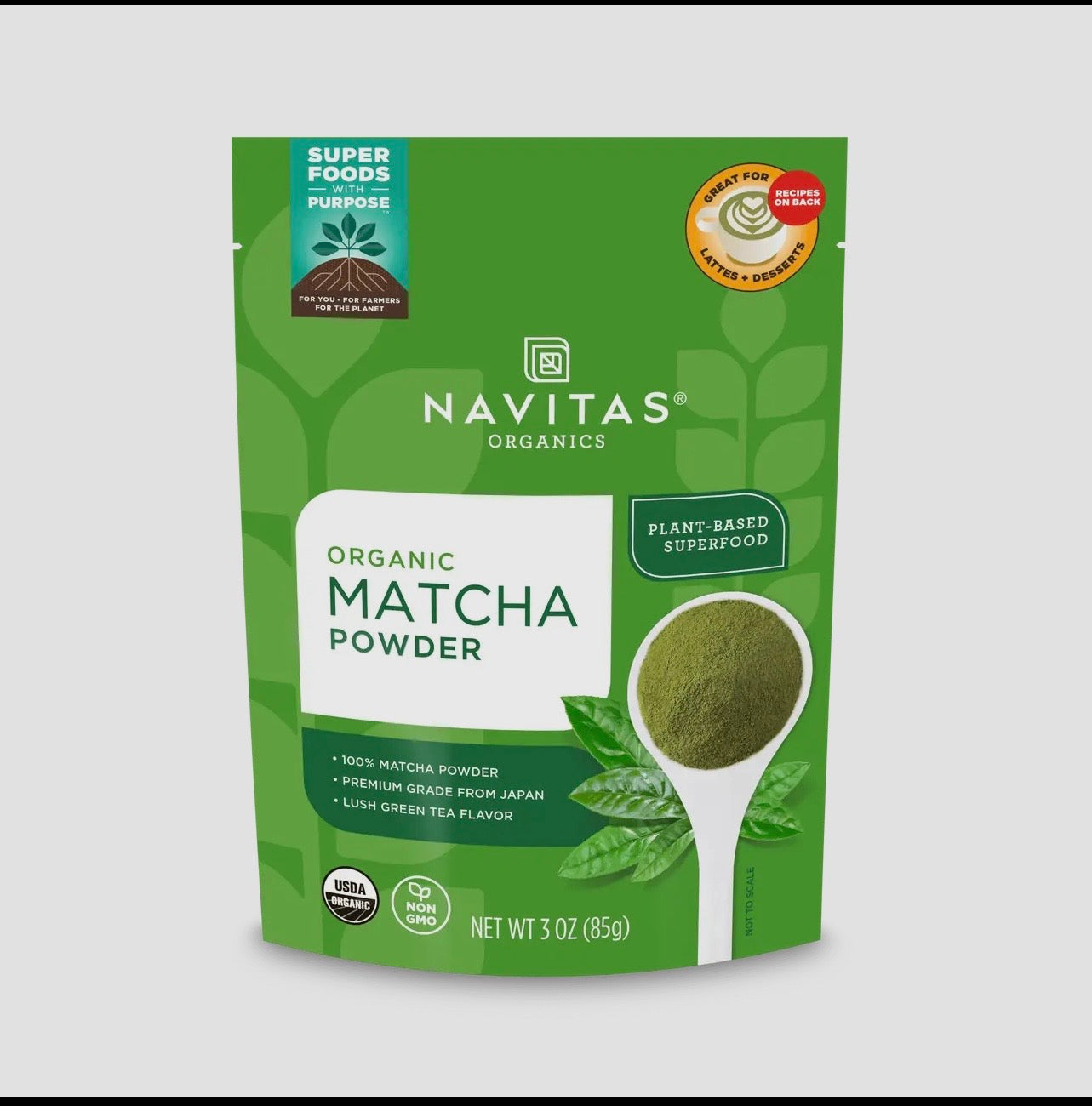 Navitas Organics Matcha Powder 85 g organic Japanese green tea superfood.