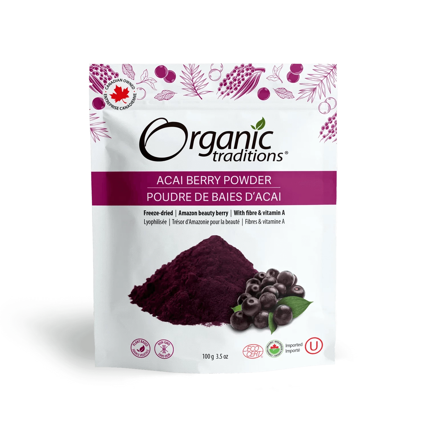 Organic acai berries powder, a superfood rich in antioxidants and nutrients, perfect for smoothies and bowls.