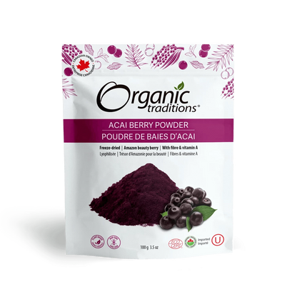 Organic acai berries powder, a superfood rich in antioxidants and nutrients, perfect for smoothies and bowls.