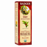 Badger Ginger Deep Tissue Massage Oil retail box with arnica and cayenne, 118 ml