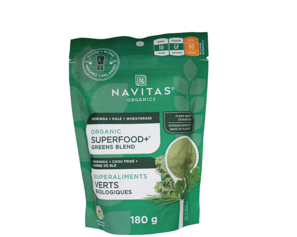Organic Superfood+ Greens Blend — Moringa, Kale & Wheatgrass Powder by Navitas Organics | 180g