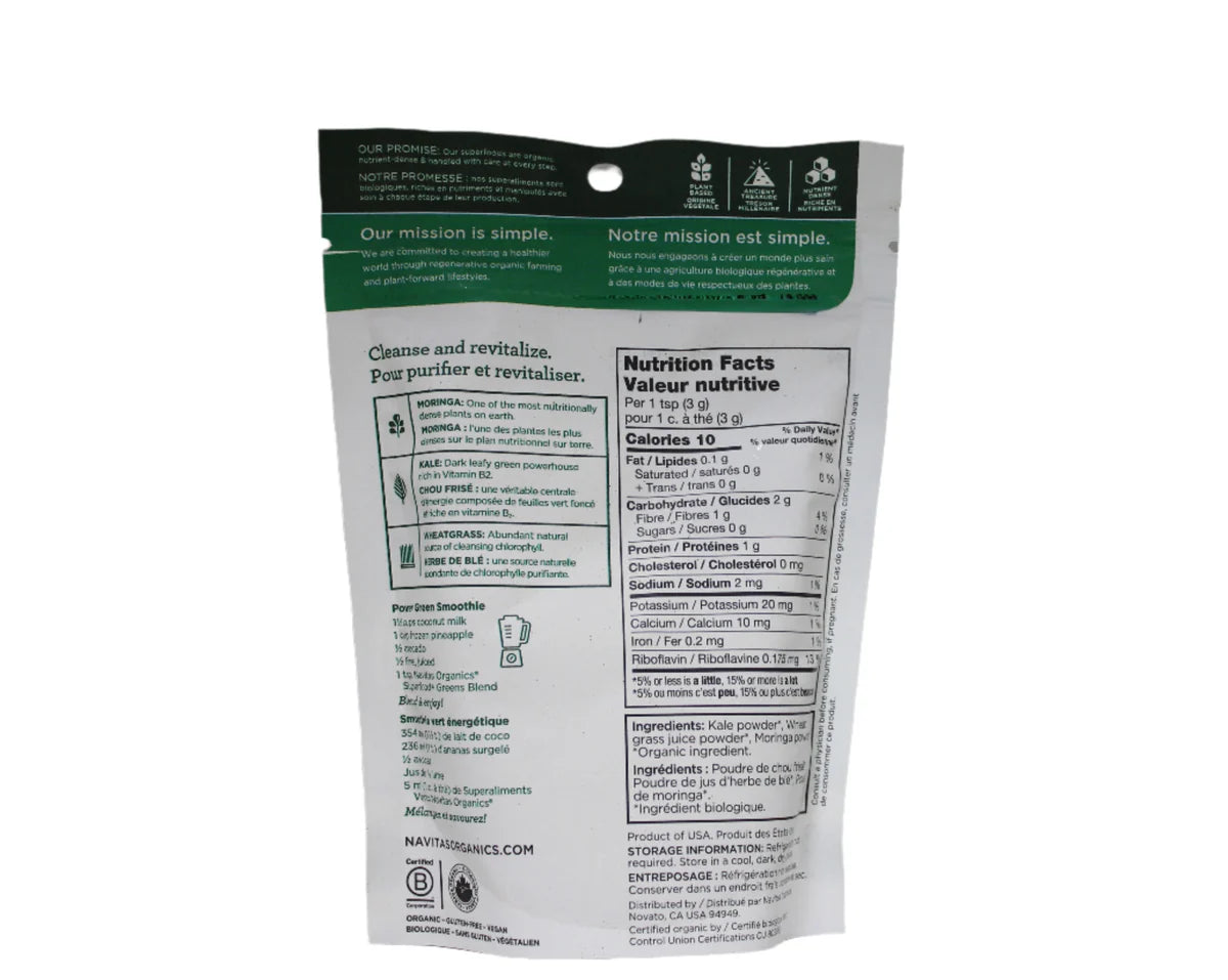 Navitas Organics Superfood+ Greens Blend organic moringa kale wheatgrass powder Canada